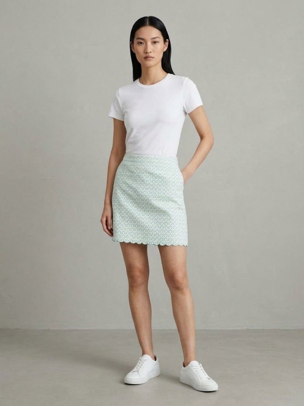 Brooks Brothers 346 Womens Eyelet Mini Skirt 14 Aqua White Scalloped Hem Lined